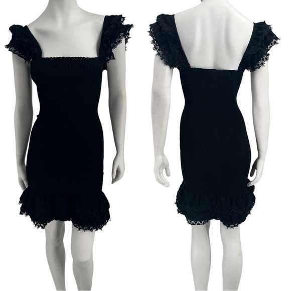 PEIXOTO Belle Crochet Ruched Smocked Lace Flutter Sleeve BodyCon Mini Dress NEW - Picture 9 of 11